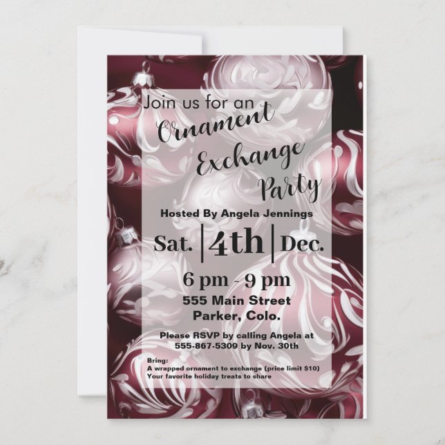 Red Christmas Ornament Party Invitation Cards (Front)