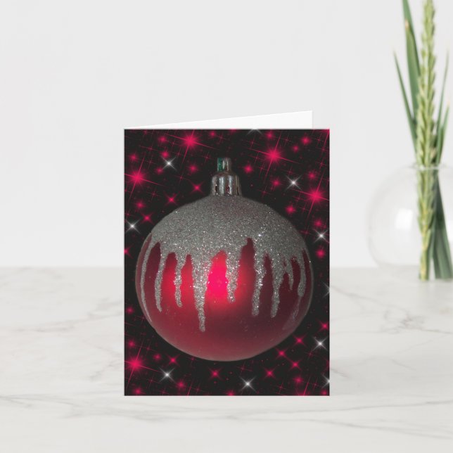 Red Christmas Ornament Photo Folded Note Card (Front)