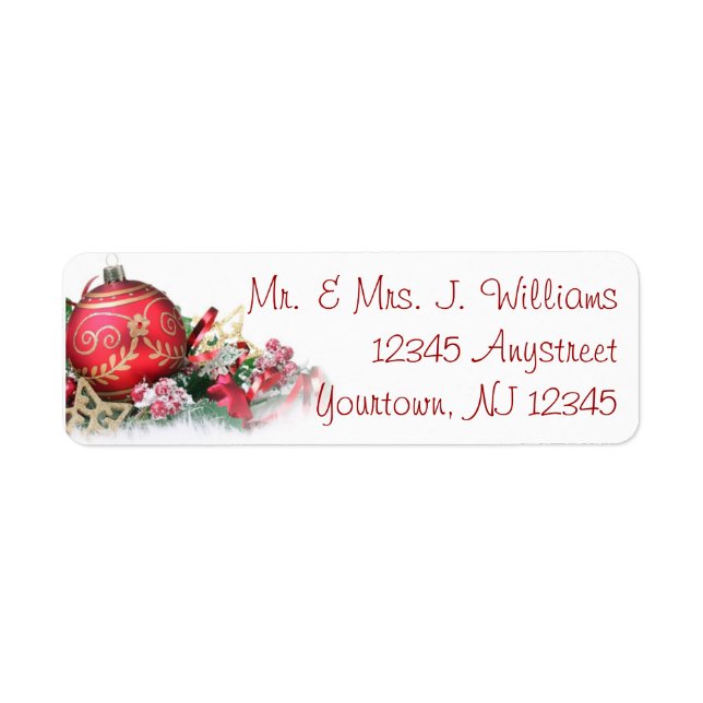 Red Christmas Ornament Return Address Label (Front)