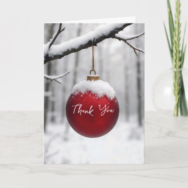 Red Christmas Ornament Thank You Card (Front)