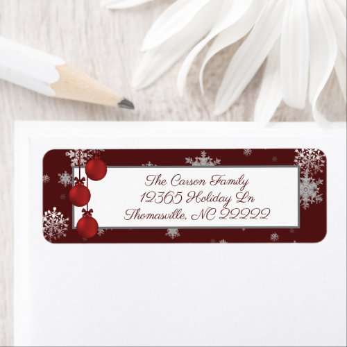 Red Christmas Ornaments Address Label