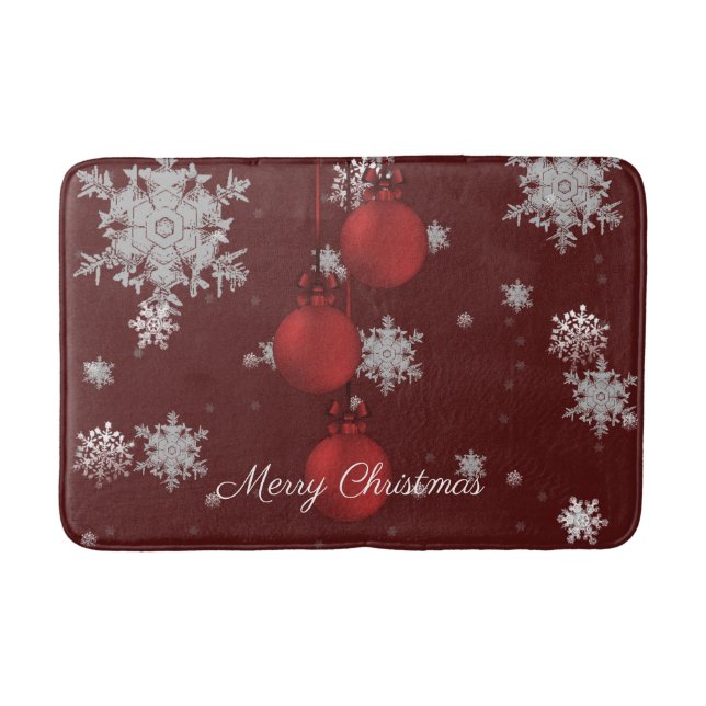 Red Christmas Ornaments Bath Mat (Front)