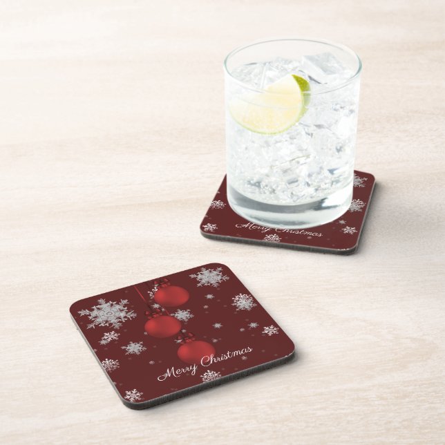Red Christmas Ornaments Beverage Coaster (Right Side)