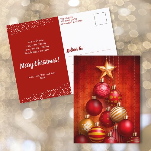 Red Christmas Ornaments Business Thank You Holiday Postcard