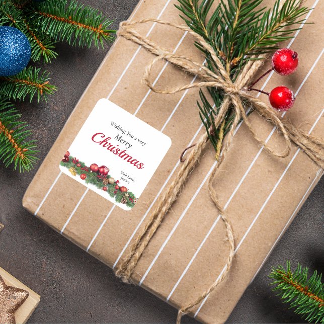 Red Christmas Ornaments Festive Holiday Square Sticker (Creator Uploaded)