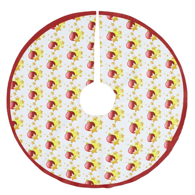 Red Christmas Ornaments Gold Stars Red Border Brushed Polyester Tree Skirt (Front)