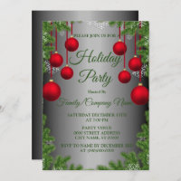 Red Christmas Ornaments Green Holidays Party Invit Invitation