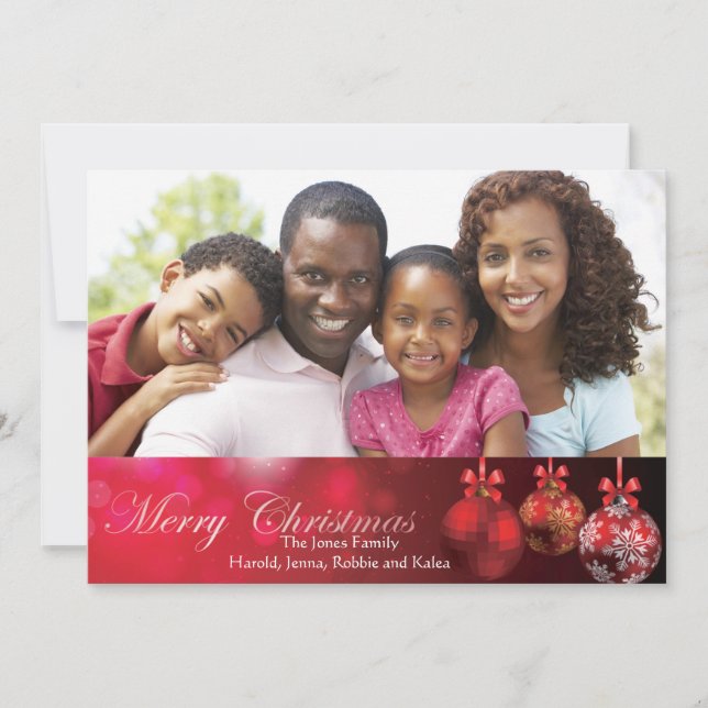 Red Christmas Ornaments Holiday Card (Front)