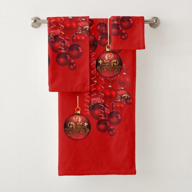 Red Christmas Ornaments Holidays Bath Towel Set (Insitu)