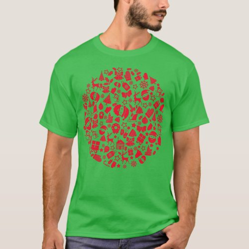 Red Christmas Ornaments Pattern T_Shirt