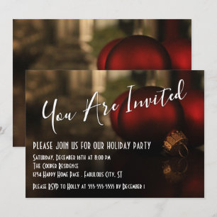Red Christmas Ornaments Photo, Holiday Party Invitation