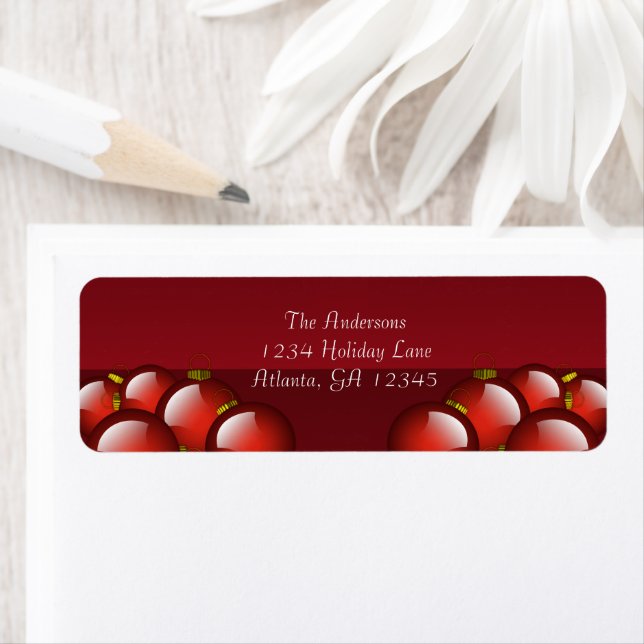 Red Christmas Ornaments Return Address Label (Insitu)