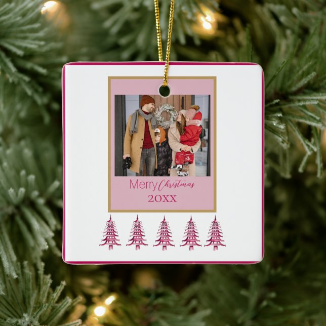  red Christmas Pagoda Trees 1-Photo Frame  Ceramic Ornament (Tree)