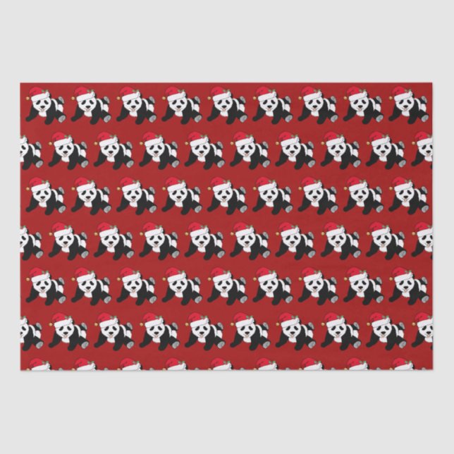 Red Christmas Panda Bear Cute Holiday Tissue Paper (Front)