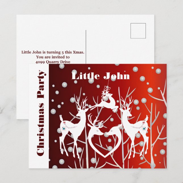 Red Christmas Party Invite Announcement Postcard (Front/Back)