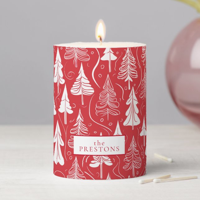 Red Christmas Pattern#6 ID1009 Pillar Candle (In Situ)