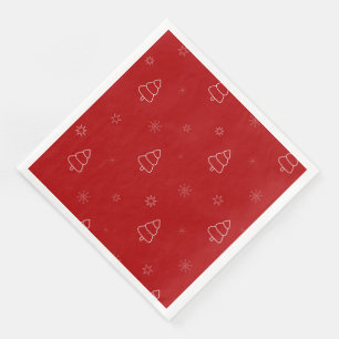 Red Christmas Pattern. Festive Trees and Snowflake Paper Dinner Napkins