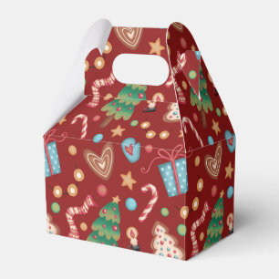 Red Christmas Pattern Gabled Party Favor Gift Box