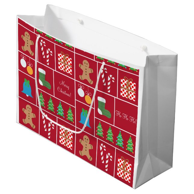 Red Christmas Pattern Large Gift Bag (Front Angled)