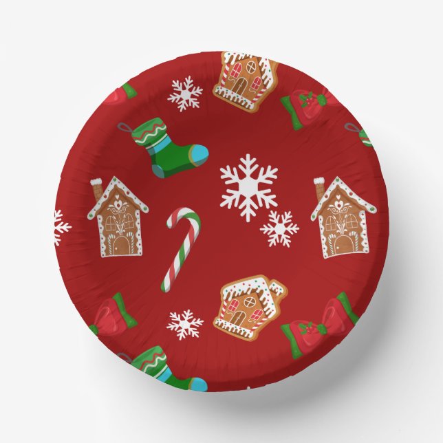 Red Christmas Pattern Paper Bowls (Front)
