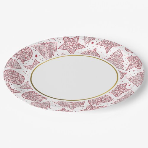 Red Christmas Pattern Paper Plates