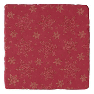 Red Christmas pattern with golden snowflakes Trivet