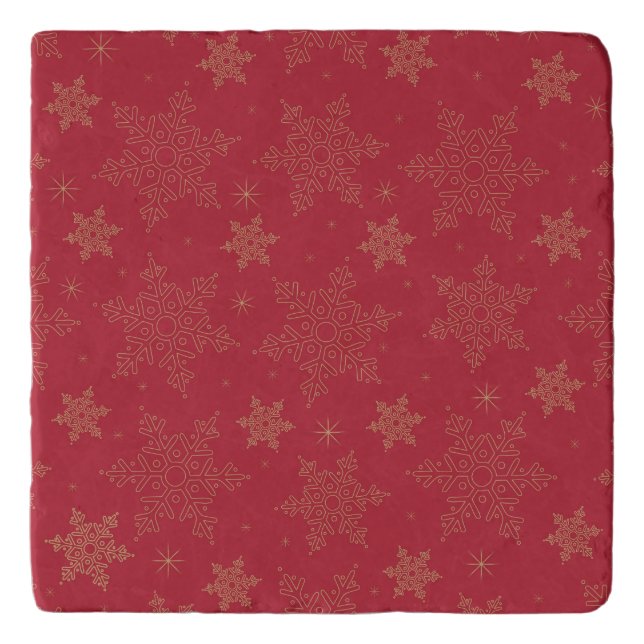 Red Christmas pattern with golden snowflakes Trivet (Front)