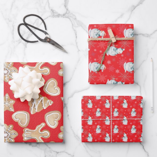 🎄Red Christmas pattern Wrapping Paper Sheets (Front)