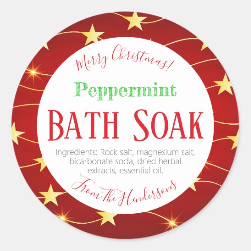 Red Christmas Peppermint Bath Bomb Bath Salt Soak Classic Round Sticker