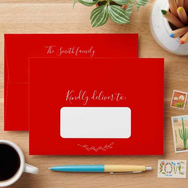 Red Christmas Personalized Calligraphic Envelope (Desk)