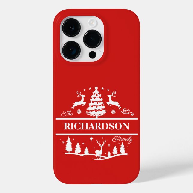 Red Christmas Personalized Family Name | Holiday Case-Mate iPhone Case (Back)