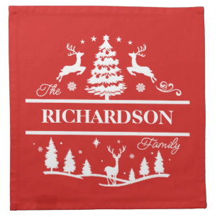Red Christmas Personalized Family Name Holiday Cloth Napkin