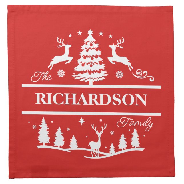 Red Christmas Personalized Family Name | Holiday Cloth Napkin (Front)