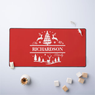 Red Christmas Personalized Family Name Holiday Desk Mat