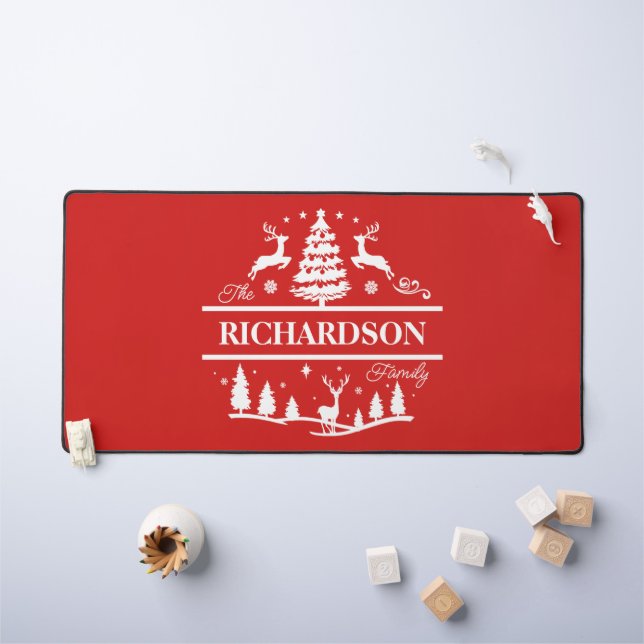 Red Christmas Personalized Family Name | Holiday Desk Mat (Kids Table)