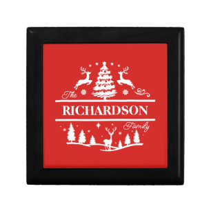 Red Christmas Personalized Family Name   Holiday Gift Box