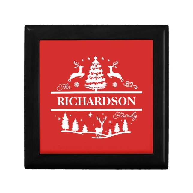 Red Christmas Personalized Family Name | Holiday Gift Box (Front)