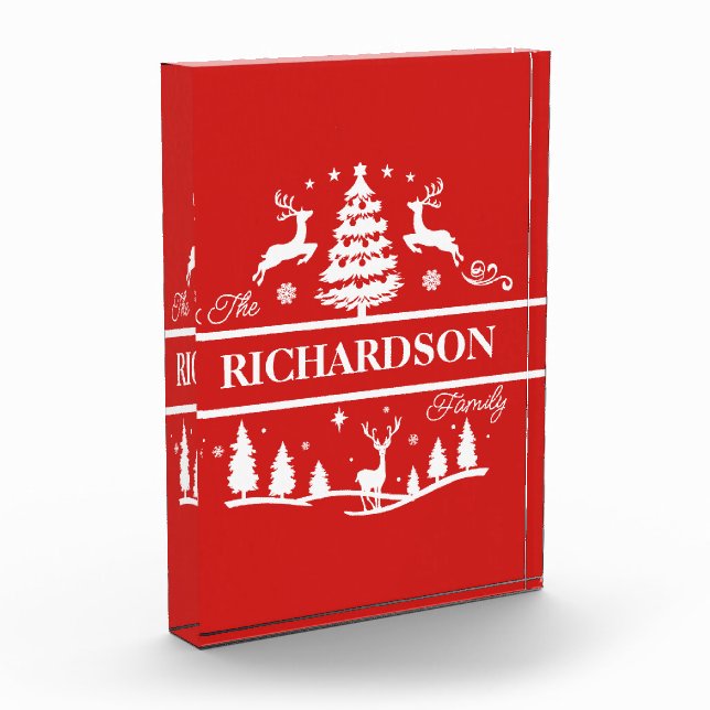 Red Christmas Personalized Family Name | Holiday Photo Block (Left)
