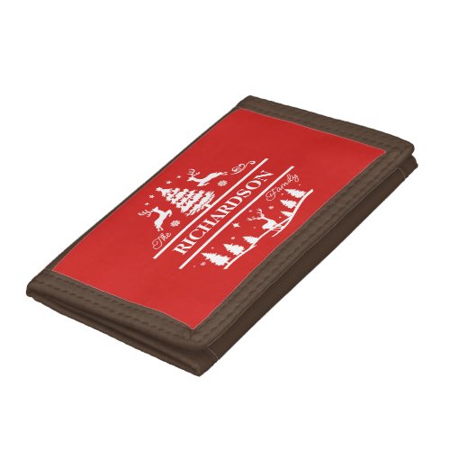 Red Christmas Personalized Family Name  Holiday Trifold Wallet