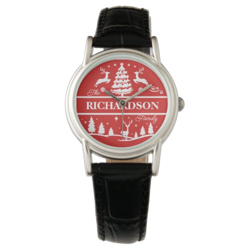 Red Christmas Personalized Family Name  Holiday Watch