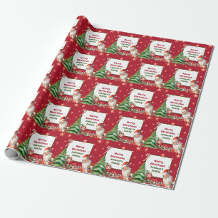 Red Christmas Personalized Santa and Elf  Wrapping Paper
