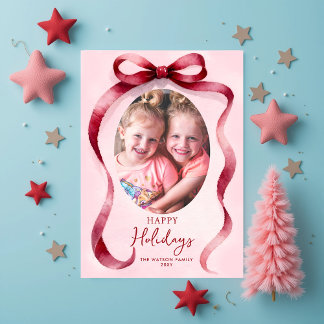 Red Christmas Photo Bow Ribbon Holiday Postcard