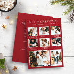 Red Christmas Photo Collage Holiday Card<br><div class="desc">Red Christmas Photo Collage Holiday Card. This trendy card includes a photo collage of 8 family photos with captions on a red background. The back includes text for personalizing.</div>