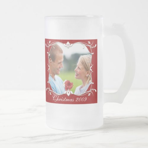 Red Christmas Photo Frosted Mug Wth Green Border