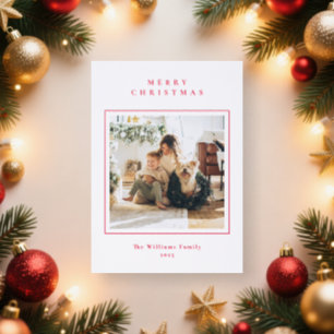 Red Christmas Photo Modern Minimal  Letterpress Photo Cards