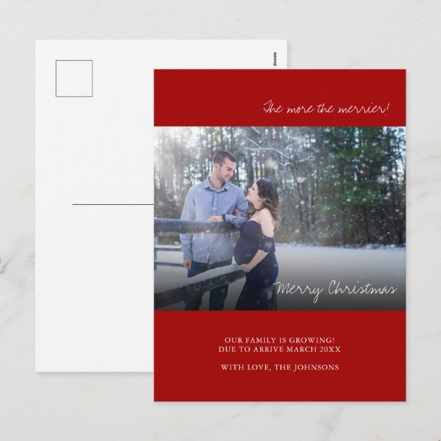 Red Christmas Photo Pregnancy Announcement Card (Front/Back)