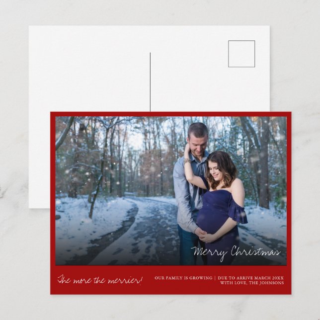 Red Christmas Photo Pregnancy Announcement Card (Front/Back)