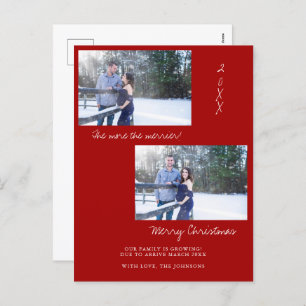 Red Christmas Photo Pregnancy Announcement Card
