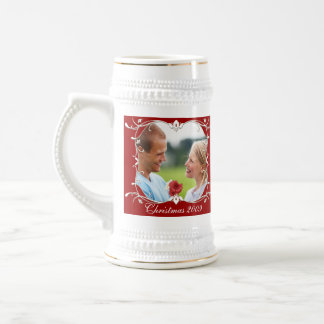 Red Christmas Photo Stein Wth Green Border