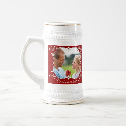 Red Christmas Photo Stein Wth Green Border